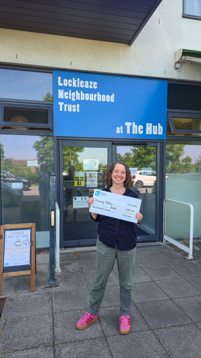 We'd like to say a huge thank you to <a href="/BristolWater/">Bristol Water</a> for their grant towards our outreach project!

Here's our Trainee Housing Adviser, Vicky, outside <a href="/LockleazeHub/">The Hub</a>, where we support the communities of North Bristol with free housing advice.