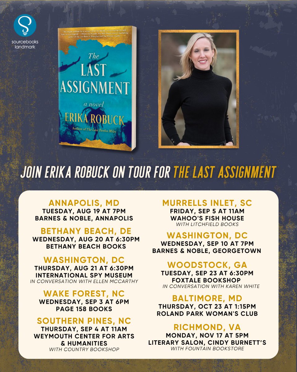 ErikaRobuck's tweet photo. 🎉I'm excited to announce the list of book tour stops for the release of THE LAST ASSIGNMENT (Aug. 19th), and will continue to provide updates when events are added. I can't wait to share the incredible life of Georgette "Dickey" Chapelle with readers, and I hope you'll join me! https://t.co/Ok5COmsgXU