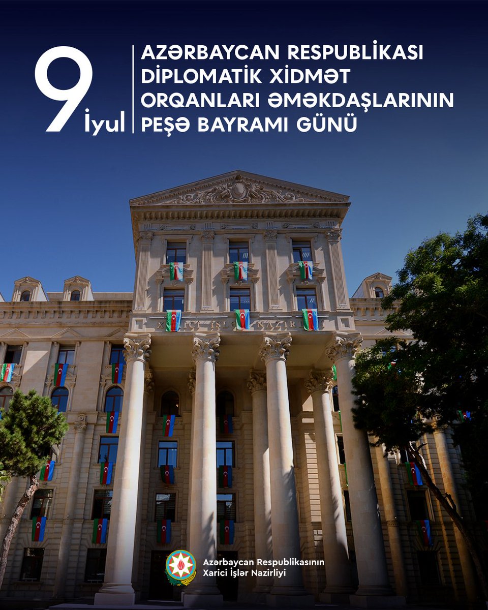 Le 9 juillet – Journée professionnelle des agents du service diplomatique de la République d’Azerbaïdjan

À l’occasion de cette journée symbolique, instituée par décret présidentiel en date du 24 août 2007, nous adressons nos félicitations les plus sincères à nos diplomates qui,