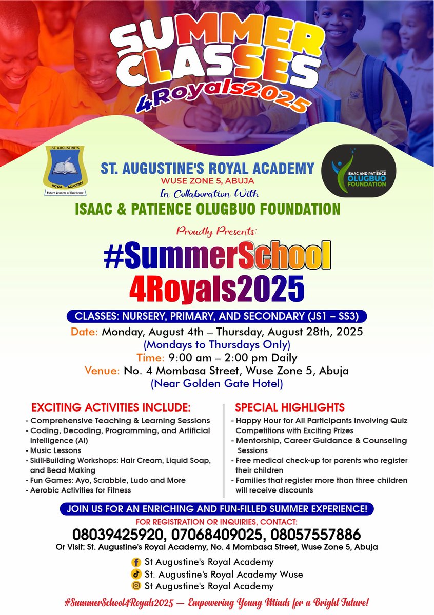 olugbuofound's tweet image. #SummerSchool4Royals2025 Early Bird Registration ends Tuesday 22nd July 2025!