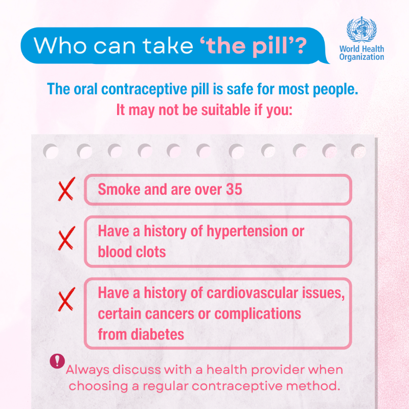 WHO's tweet photo. Get the facts straight about the oral contraceptive pill!

Here’s what you need to know about “the pill”:

🔸 How it works
🔸 How effective it is
🔸 Side effects…and more.

Swipe to learn more 👉https://t.co/WnnEa4vngj