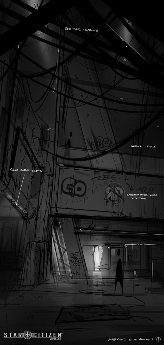 cdoretz's tweet image. More concept sketch explorations for the Pyro lawless side areas for #StarCitizen and the 4.0 release. #conceptart #scifi #gamedev #b3d #art #concept #sketch