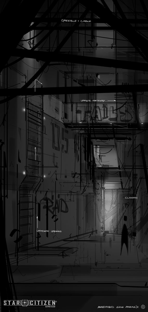 cdoretz's tweet image. More concept sketch explorations for the Pyro lawless side areas for #StarCitizen and the 4.0 release. #conceptart #scifi #gamedev #b3d #art #concept #sketch