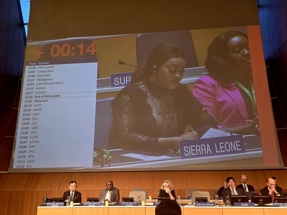 Sierra Leone at the 66th WIPO Assemblies in Geneva, 🇸🇱 reaffirmed its commitment to inclusive IP development. Deputy Justice Minister Saptieu Saccoh hailed milestone treaties &amp; backed the proposed Development Acceleration Fund to support innovation in LDCs. #WIPO66 #IPforAll