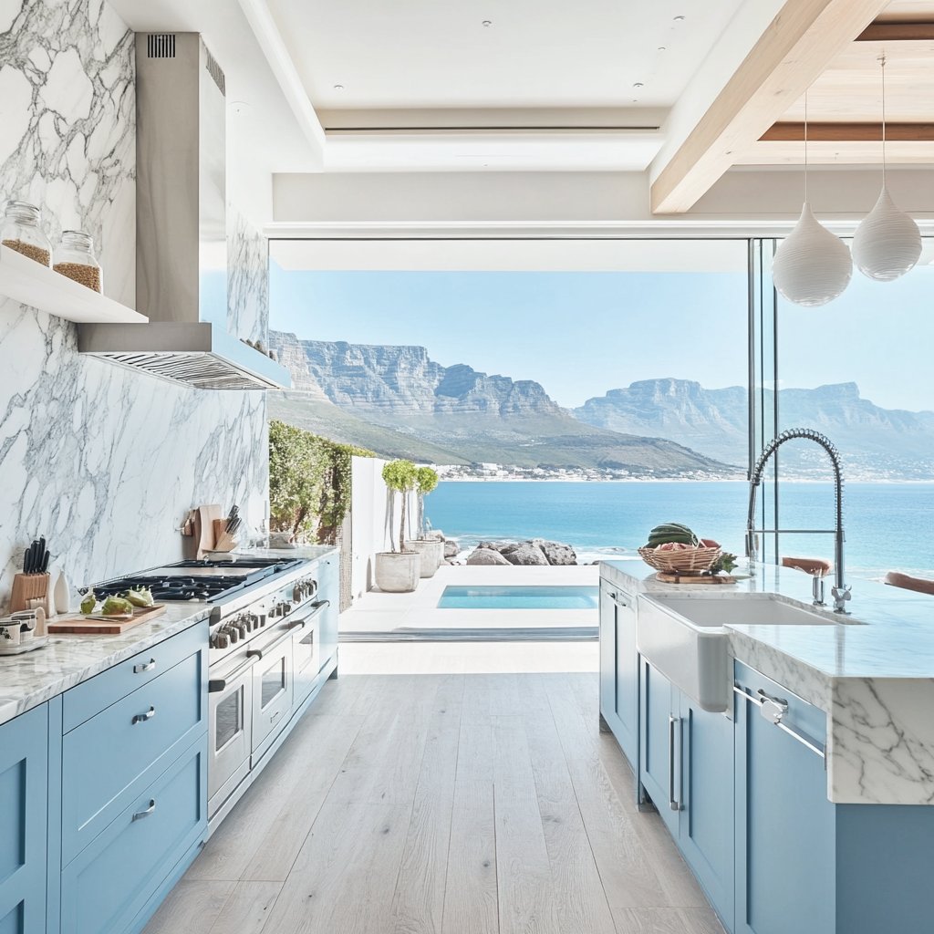 CabinetDIY's tweet image. Ocean breeze + light blue cabinets = kitchen paradise 🌊
This coastal kitchen blends breezy elegance with stunning views. The perfect setting to cook, unwind, and dream big. 
#KitchenInspo #CoastalDesign #BlueKitchen