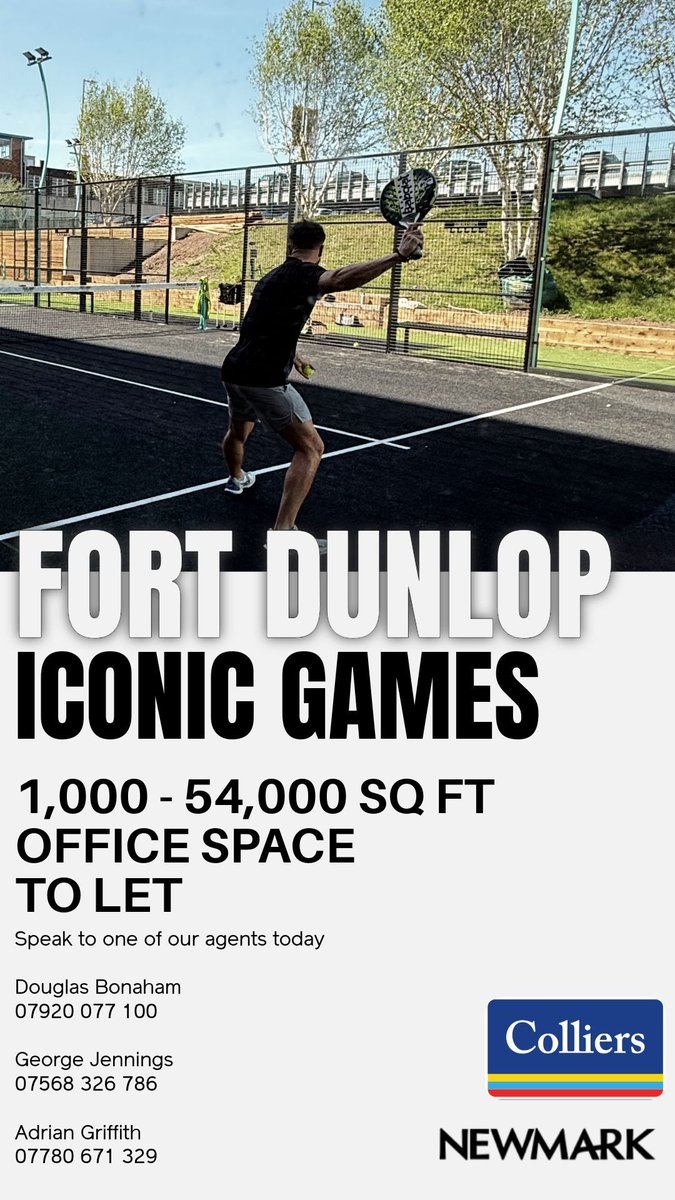 Discover your ideal workspace at Fort Dunlop! Enjoy our top-notch office spaces and amenities, including our thriving padel courts. Imagine a lunch break filled with a game of padel! 🏢🏓 #OfficeLife #PadelFun