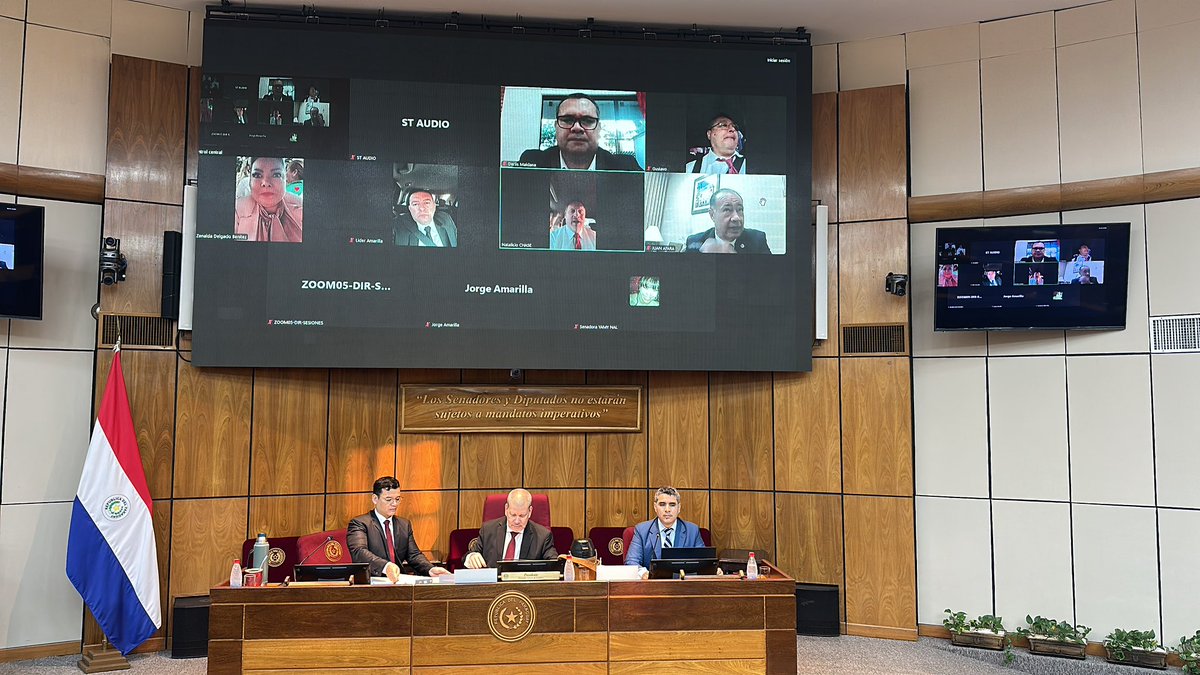 Dirección Sala de Sesiones del Senado (@dss_senado) on Twitter photo Reunión de la Comisión de <a href="/rreesenadopy/">Comisión de Relaciones Exteriores y A. I-Senado PY</a> presidida por el Senador <a href="/senador_tony/">Sen Tony Barrios</a>.
<a href="/JuanAfara/">Juan Eudes Afara</a> <a href="/DerlisMaidanaPy/">Derlis Maidana Senador</a> <a href="/LiderAmarilla/">Líder Amarilla</a> <a href="/pipodiazveron/">Pipo Díaz Verón</a> <a href="/AbgYamyNal/">Abg. Yamy Nal</a> <a href="/Gustavoleitepy/">Gustavo Leite</a> <a href="/Nataliciochase1/">Natalicio Chase</a>
Sala de Sesiones del Senado. Reunión de la Comisión de <a href="/rreesenadopy/">Comisión de Relaciones Exteriores y A. I-Senado PY</a> presidida por el Senador <a href="/senador_tony/">Sen Tony Barrios</a>.
<a href="/JuanAfara/">Juan Eudes Afara</a> <a href="/DerlisMaidanaPy/">Derlis Maidana Senador</a> <a href="/LiderAmarilla/">Líder Amarilla</a> <a href="/pipodiazveron/">Pipo Díaz Verón</a> <a href="/AbgYamyNal/">Abg. Yamy Nal</a> <a href="/Gustavoleitepy/">Gustavo Leite</a> <a href="/Nataliciochase1/">Natalicio Chase</a>
Sala de Sesiones del Senado.