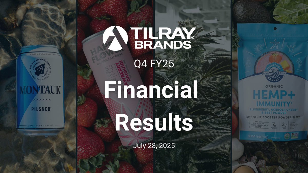 tilray's tweet image. $TLRY to Announce Fourth Quarter and Fiscal Year 2025 Financial Results on July 28, 2025.
Details ir.tilray.com/news-releases/…