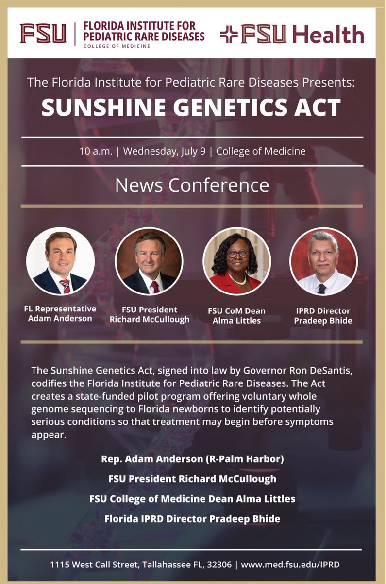 Rep. Adam Anderson (@adamandersonfl) on Twitter photo Today we kick off our Sunshine Genetics road show starting at <a href="/FloridaState/">Florida State University</a> & <a href="/FSUIPRD/">Florida Institute for Pediatric Rare Diseases @FSU</a>. From there we will visit each board member’s organization to share the good news. Florida is leading the nation in the future of medicine! ☀️🧬 Today we kick off our Sunshine Genetics road show starting at <a href="/FloridaState/">Florida State University</a> & <a href="/FSUIPRD/">Florida Institute for Pediatric Rare Diseases @FSU</a>. From there we will visit each board member’s organization to share the good news. Florida is leading the nation in the future of medicine! ☀️🧬