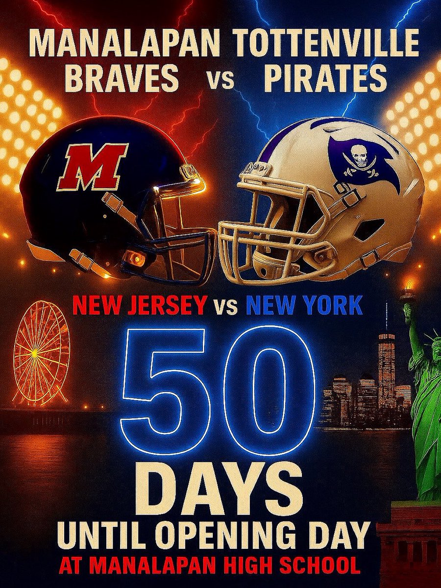 Manalapan Braves Football Fans (@fansmanalapan) on Twitter photo We are 50 days away! Itβs going to be electric! β‘οΈ
NJ vs. NY showdown! ππΊπΈ <a href="/DominickLepore1/">Dominick Lepore</a>
<a href="/JSSInsider/">Shore Sports Insider</a>
<a href="/APPSportsDesk/">APPSportsDesk</a>
<a href="/HSSportsNJ/">NJ.com HS Sports</a>
<a href="/TottenvilleFbal/">Tottenville Football</a> We are 50 days away! Itβs going to be electric! β‘οΈ
NJ vs. NY showdown! ππΊπΈ <a href="/DominickLepore1/">Dominick Lepore</a>
<a href="/JSSInsider/">Shore Sports Insider</a>
<a href="/APPSportsDesk/">APPSportsDesk</a>
<a href="/HSSportsNJ/">NJ.com HS Sports</a>
<a href="/TottenvilleFbal/">Tottenville Football</a>