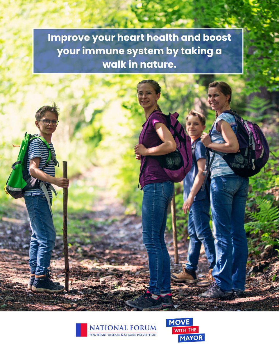 National Forum (@natforumhdsp) on Twitter photo 🌳🚶‍♀️ DYK taking a walk in nature can improve your #HeartHealth and boost your immune system? ❤️💙
Studies show that a 30-minute walk in nature can:
🩸 Improve circulation.
🔥Reduce inflammation.
⬇️Lower cholesterol and blood pressure levels.
#NationalParkandRecreationMonth 🌳🚶‍♀️ DYK taking a walk in nature can improve your #HeartHealth and boost your immune system? ❤️💙
Studies show that a 30-minute walk in nature can:
🩸 Improve circulation.
🔥Reduce inflammation.
⬇️Lower cholesterol and blood pressure levels.
#NationalParkandRecreationMonth