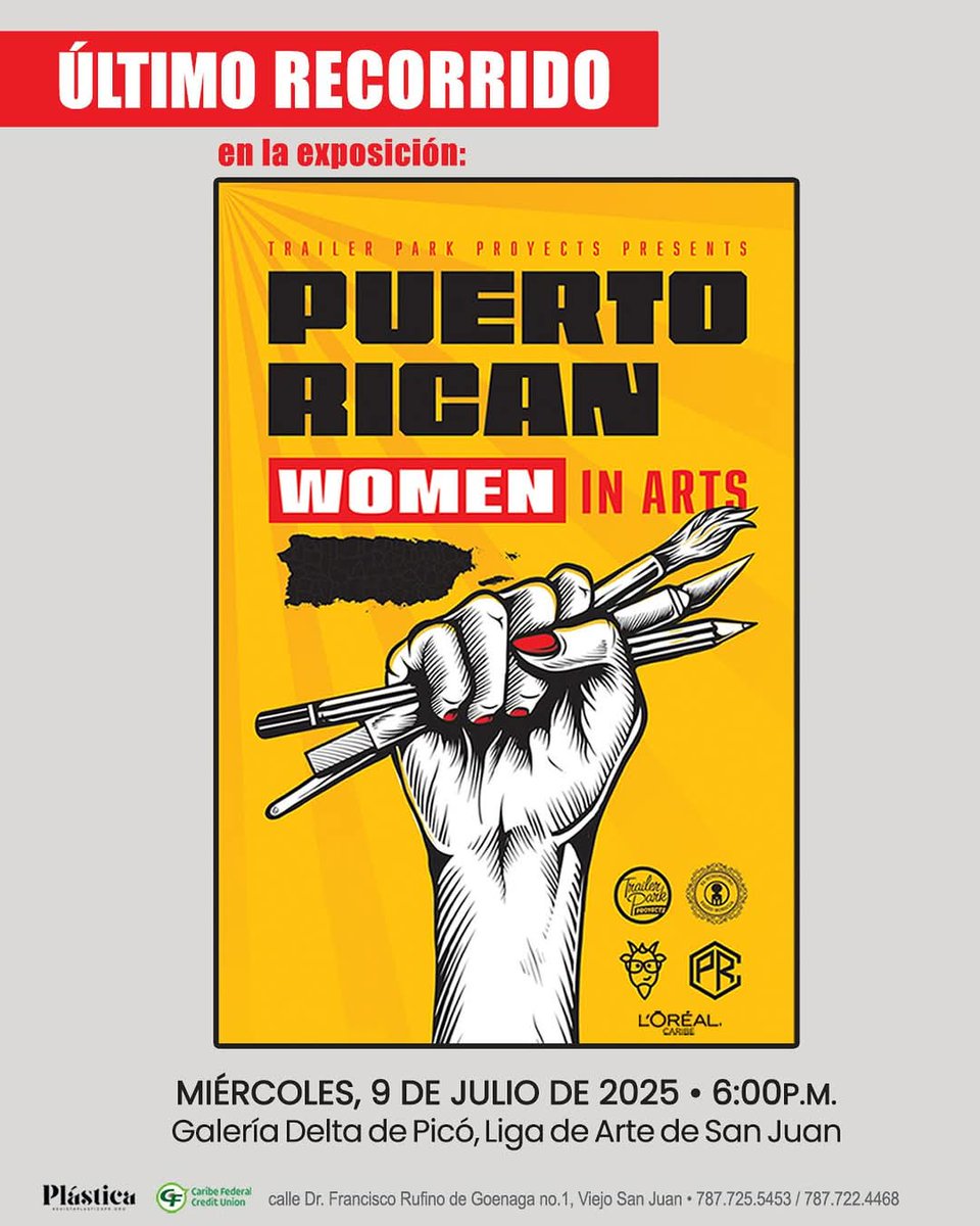 Hoy 9/julio a las 6:00 estaré junto a Alexis Figueroa ofreciendo una visita guiada a la exposición #PuertoRicanWomeninArts <a href="/ligadearte/">ligadearte</a> de San Juan. Son los últimos días de esta muestra, la cual marca una pauta histórica en la presentación de exposiciones en PR.