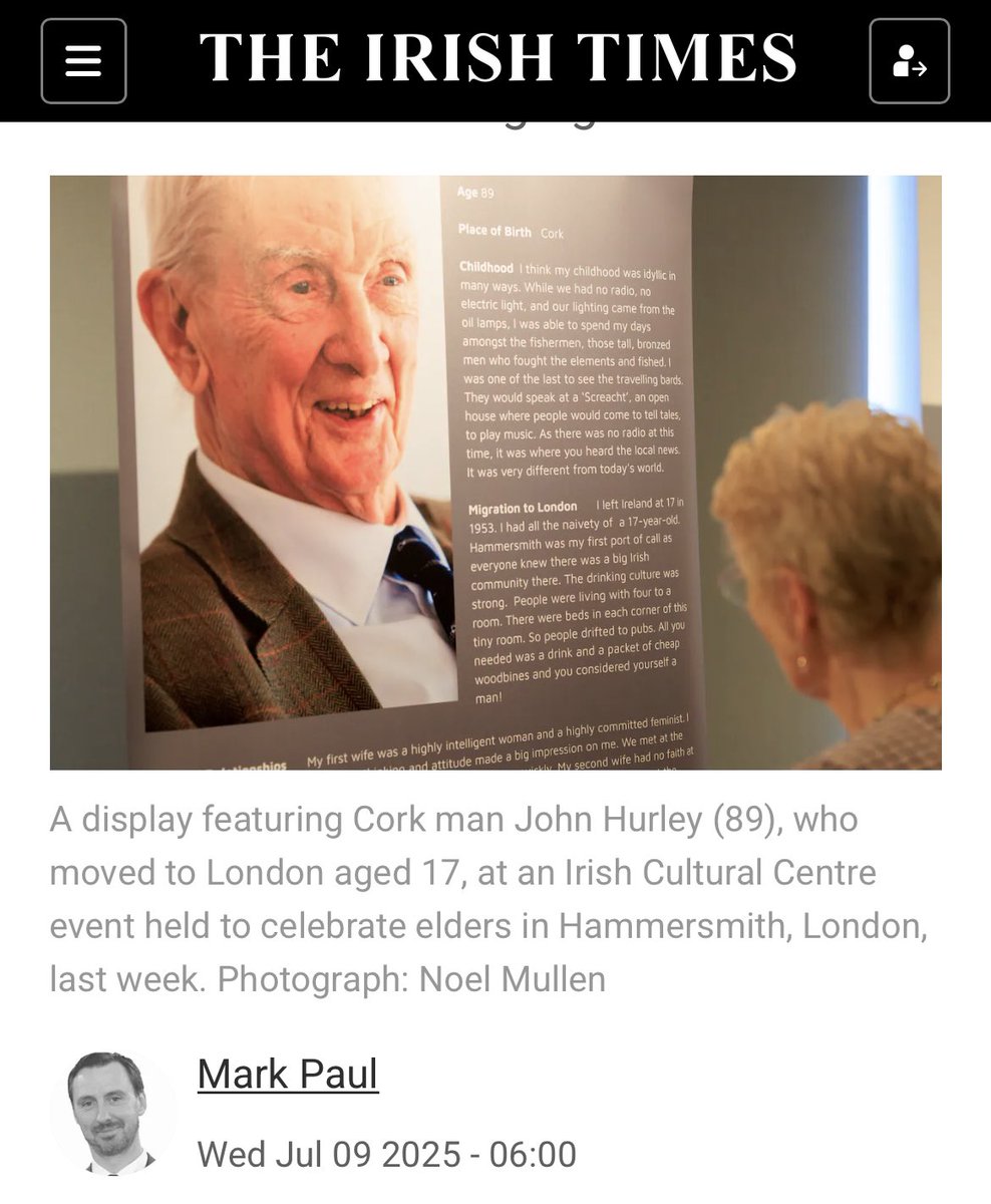 MyICCLondon's tweet image. Check out this beautiful piece in @IrishTimes! 💚A belated appreciation of one of Britain’s oldest ethnicities: the Irish elders - feat. our Intergenerational film & exhibition event at The Irish Cultural Centre last week. Time for us to be celebrated more irishtimes.com/world/uk/2025/…