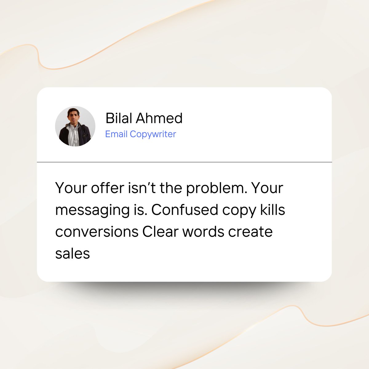 copy_by_bilal's tweet image. Struggling to grow?

It’s not your product.
It’s how you talk about it.
✅ Remove fluff
✅ Speak to 1 pain
✅ Guide them to 1 solution

👉 DM me “GROWTH FIX” — I’ll show you how better copy drives better results.

#CopyThatConverts