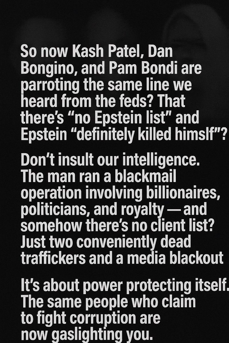 #TrumpAdministration #pambondi #danbongino #kashpatel #EpsteinList #EpsteinCoverUp #Conspiracy #Gaslighting #trump #pedo