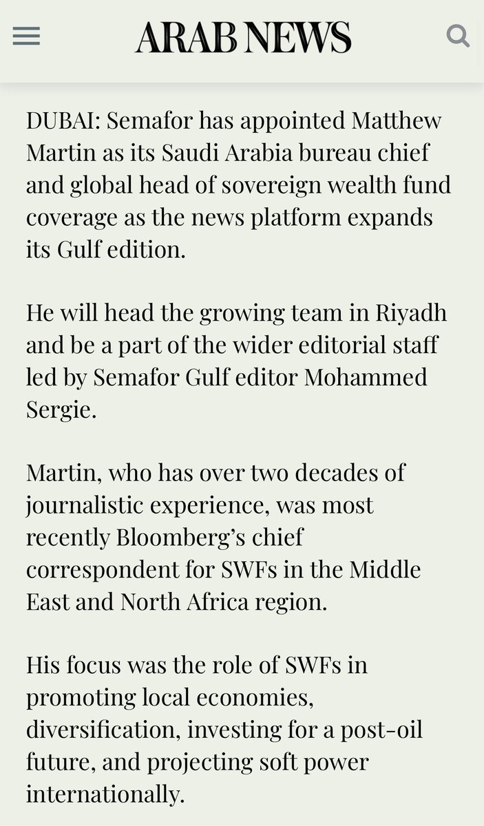Huge <a href="/semafor/">Semafor</a> hire in Riyadh: <a href="/MattMartin128/">Matthew Martin</a>, who has been breaking huge news on one of the world's biggest stories for years