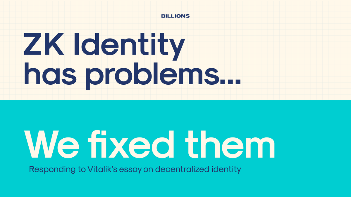 Billions (@billions_ntwk) on Twitter photo Vitalik nailed the problem:
If identity system stays centralized, ZK alone can't stop coercion, identity correlation, or loss of psuedoanonymity.
But what <a href="/VitalikButerin/">vitalik.eth</a> described as ideal is already here:
Live, available anywhere, and mobile-first 👇
billions.network/blog/digital-i… Vitalik nailed the problem:
If identity system stays centralized, ZK alone can't stop coercion, identity correlation, or loss of psuedoanonymity.
But what <a href="/VitalikButerin/">vitalik.eth</a> described as ideal is already here:
Live, available anywhere, and mobile-first 👇
billions.network/blog/digital-i…