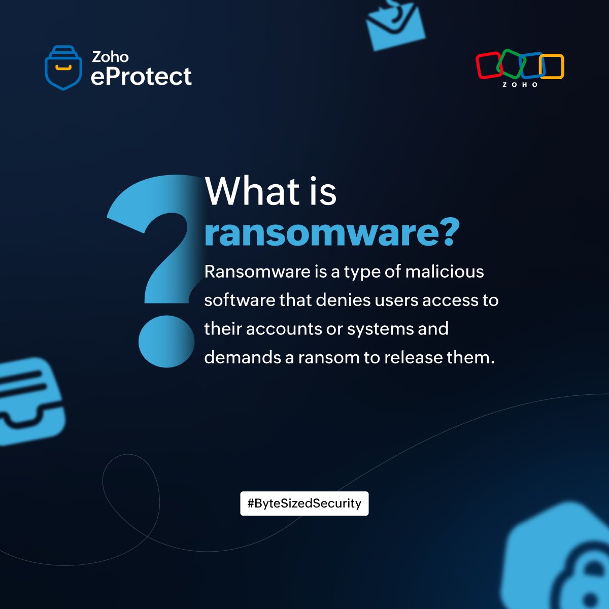 ZohoeProtect's tweet image. It started with an innocent-looking file.
An employee clicked on it. Minutes later, every file was locked, and a ransom note appeared.
That’s how ransomware works—and it’s more common than you think. Learn all about it here 👉 zurl.co/BoDJ2
#ByteSizedSecurity