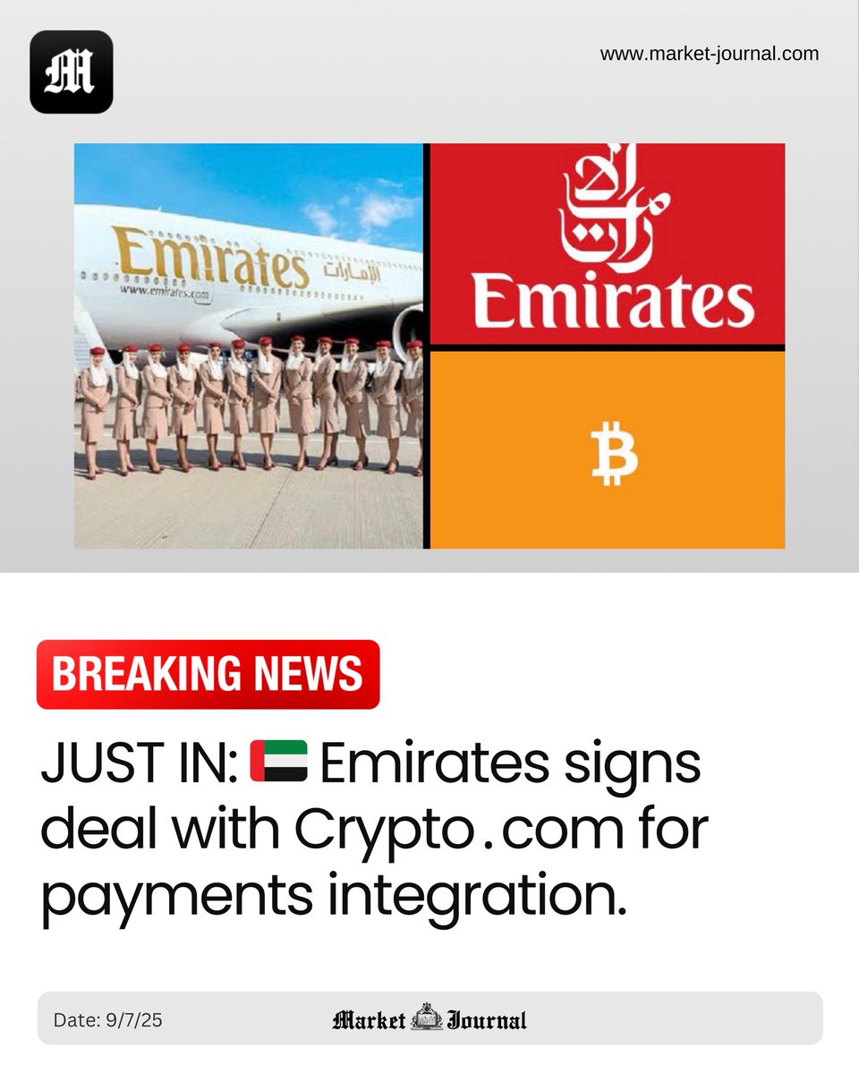 JUST IN: 🇦🇪 Emirates signs deal with Crypto․com for payments integration.  #Emirates #Crypto #Payments #Bitcoin #UAE