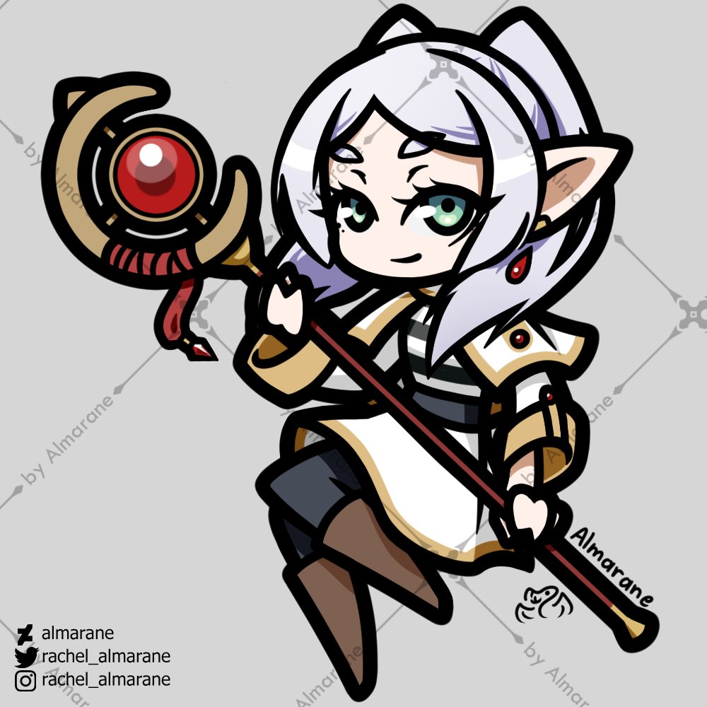 rachel_almarane's tweet image. I've been working on some fanarts and goodies lately ! Have a lil' Frieren :3
Also thinking about maybe opening chibi commissions ?
#artistsontwitter #art #digitalart #digitalartwork #drawing #fanart #frieren #chibi #elf #woman #white #anime #manga