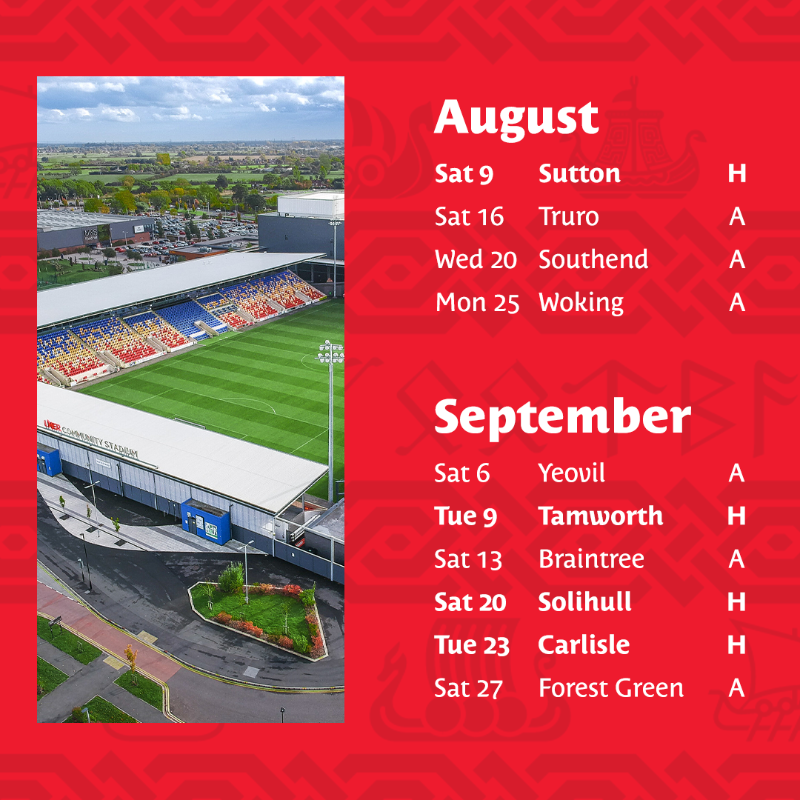 YorkCityFC's tweet photo. 📅 Our 2025/26 Enterprise National League fixtures have been revealed.

⤵️

#YCFC🔴🔵