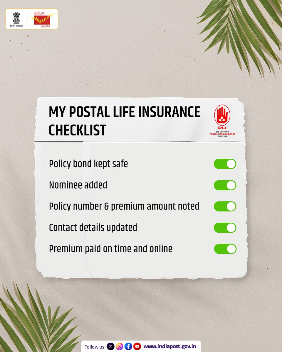 A little preparation goes a long way!

Tick off your Postal Life Insurance checklist today so your loved ones don’t have to worry tomorrow. 

👉indiapost.gov.in/Financial/Page…

#PLI #Insurance #IndiaPost