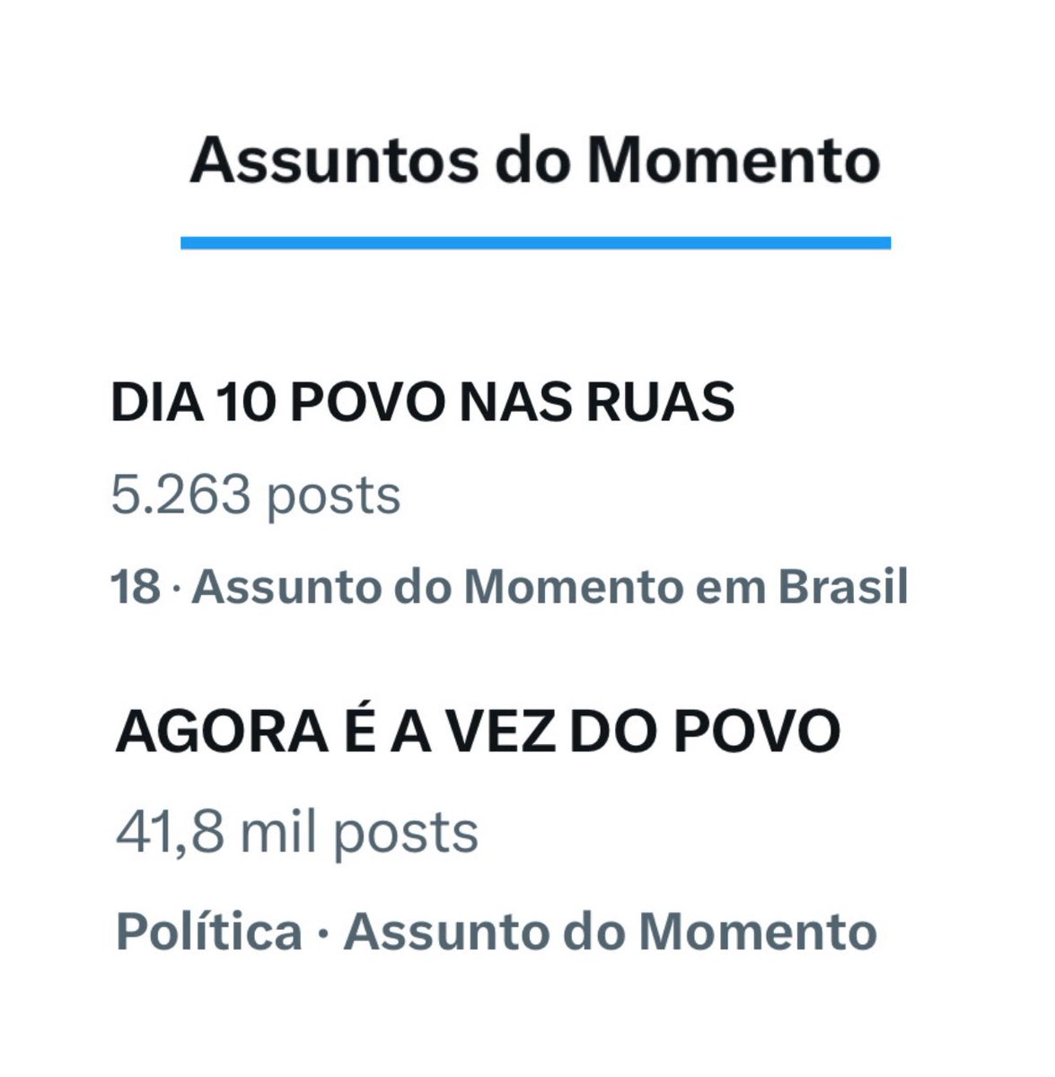 lazarorosa25's tweet photo. As tags de hoje já estão entre os assuntos mais comentados! Pra cima 🇧🇷

DIA 10 POVO NAS RUAS
AGORA É A VEZ DO POVO https://t.co/dVnNXe9Qz3