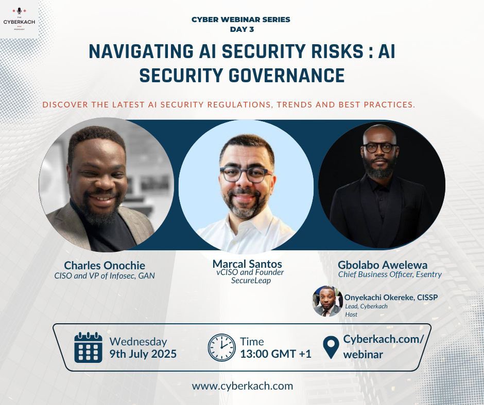 esentry_mssp's tweet image. Join Gbolabo Awelewa and other cyber executives to discuss regulations, compliance, best practices in AI and how to navigate AI security risks.
Date: July 9
Time: 1PM (GMT+1)
Don’t miss this opportunity to stay ahead of the curve.
👉 Register now: zoom.us/webinar/regist…