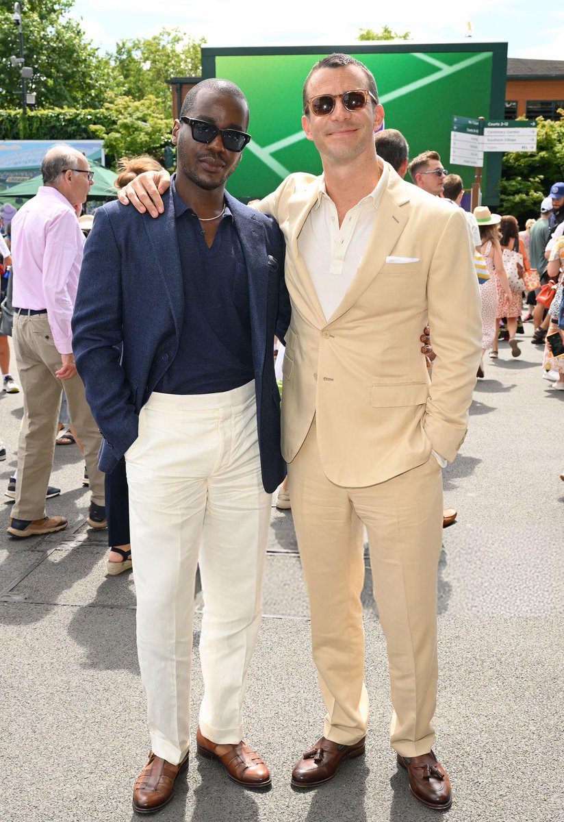 tlukethompson's tweet photo. Luke Thompson and Ncuti Gatwa, wearing Ralph Lauren, attend day ten of the #Wimbledon Tennis Championships. https://t.co/CvBmQiMOc3