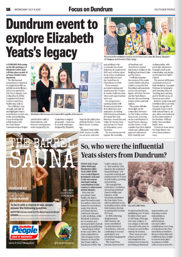 The Yeats Sisters (@theyeatssisters) on Twitter photo We're super thrilled with the coverage in <a href="/dublinpeople/">Dublin People</a> today; thank you 🙏
Dundrum is such an important aspect of Susan & Elizabeth's lives and work, which is further explored in our symposium on Saturday:
theyeatssisters.com/2025-symposium/ We're super thrilled with the coverage in <a href="/dublinpeople/">Dublin People</a> today; thank you 🙏
Dundrum is such an important aspect of Susan & Elizabeth's lives and work, which is further explored in our symposium on Saturday:
theyeatssisters.com/2025-symposium/