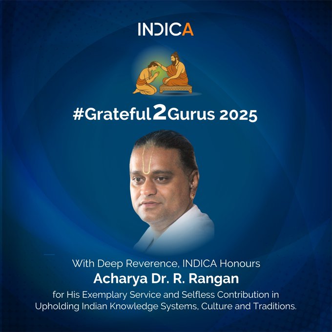 INDICA (@indicaorg) on Twitter photo #Grateful2Gurus 2025 #GuruPurnima #GuruParampara #Chennai #IKS
Our Gratitude and Pranams to
Acharya Dr. R Rangan
Renowned Scholar of Vedas, Upanishads, and Itihaasa, rare blend of traditional wisdom and contemporary relevance
<a href="/nagaraj_paturi/">Nagaraj Paturi</a> <a href="/dimplekaul_in/">Dimple</a> <a href="/SaamaanyaJ/">Shivakumar GV INDICA</a> #Grateful2Gurus 2025 #GuruPurnima #GuruParampara #Chennai #IKS
Our Gratitude and Pranams to
Acharya Dr. R Rangan
Renowned Scholar of Vedas, Upanishads, and Itihaasa, rare blend of traditional wisdom and contemporary relevance
<a href="/nagaraj_paturi/">Nagaraj Paturi</a> <a href="/dimplekaul_in/">Dimple</a> <a href="/SaamaanyaJ/">Shivakumar GV INDICA</a>