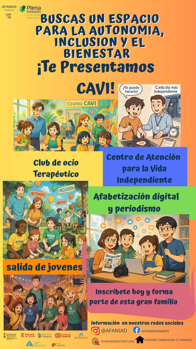 🎉 ¡Inscripciones abiertas en AFANIAD Maestrat! 🌟 Ven y descubre un espacio inclusivo donde desarrollamos habilidades, fomentamos la autonomía y construimos comunidad para personas con discapacidad. 💪

#AFANIADMaestrat #InclusiónReal #InscripcionesAbiertas #AutonomíaYApoyo