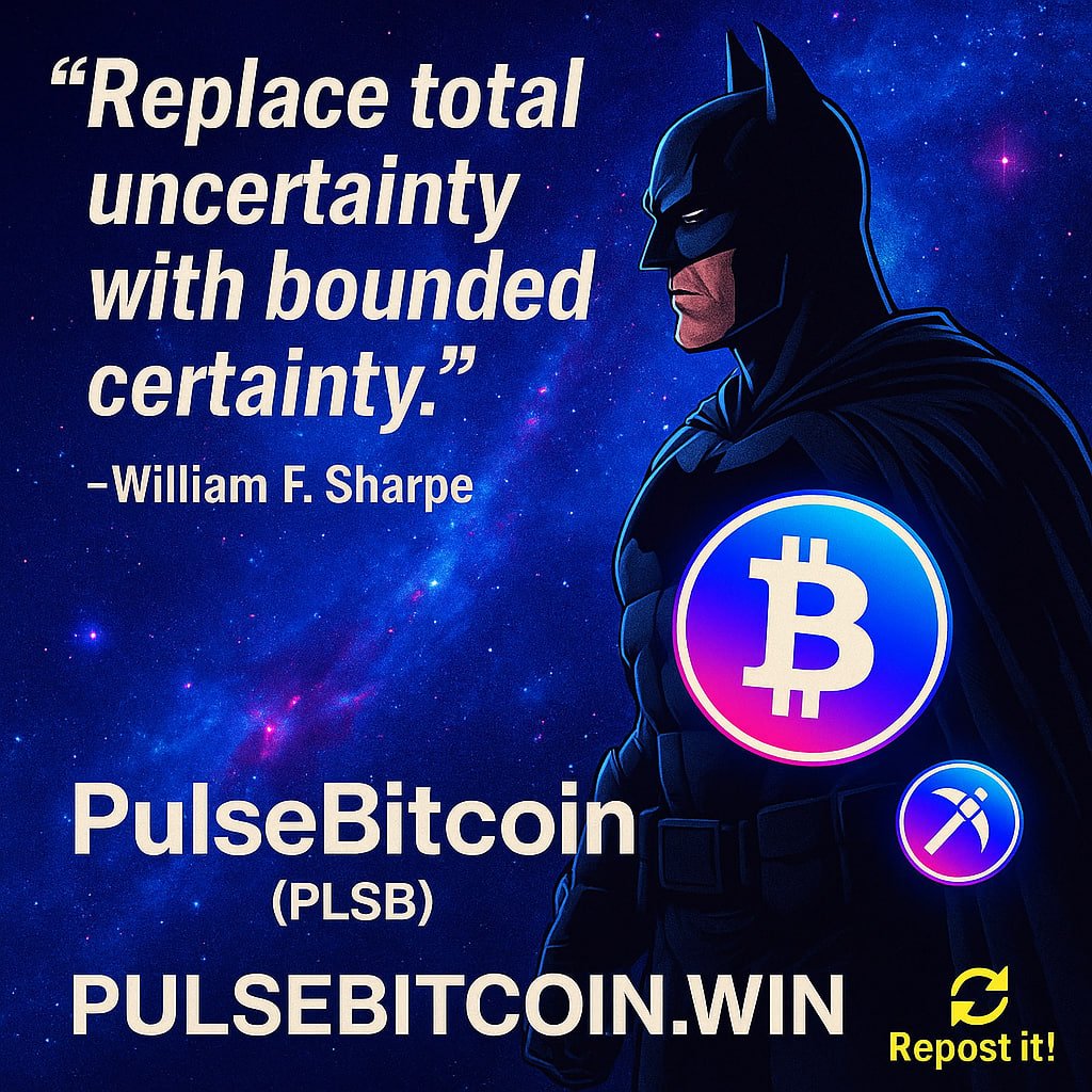 Sharpe knew risk. PulseBitcoin builds on that wisdom:  
🔒 Immutable, CertiK-audited code  
📈 Deflationary burn + risk-aligned tokenomics  
🌱 Eco- $ASIC mining, zero carbon  
⚡️ 1K tx/s @ $0.001 fee  
👉 pulsebitcoin.win 🔁 Repost it!  
#PLSB #CryptoWisdom