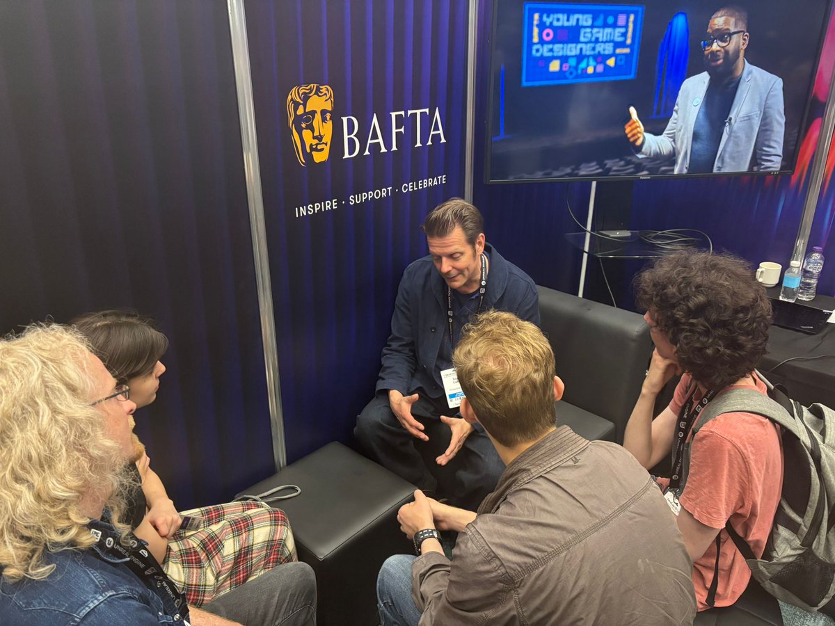 lukethehebble's tweet image. A huge @BAFTAGames thank you to the one and only @SamLakeRMD for dropping by the BAFTA stand at Develop for an inspiring chat with our 18 year old Young Game Designers winners and finalists 🙏🤩🎮