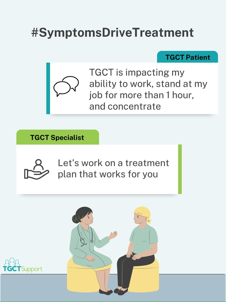 TGCTSupportorg's tweet image. In TGCT, pts are experts of their own experiences. We know that scans don’t determine when pts treat TGCT, #SymptomsDriveTreatment. When pts are involved in their care, care becomes more personal, effective, & empowering. 💬🩺
#TGCTStrong #PVNS #TGCTAwareness #sarcomaawareness