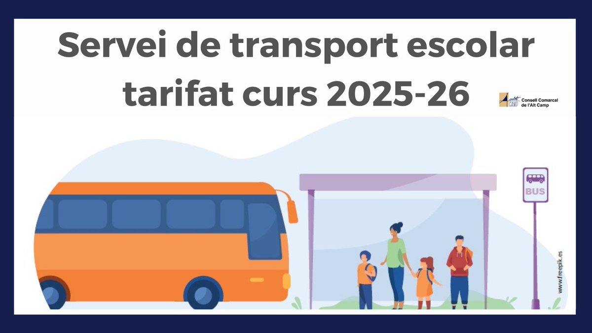 SERVEI TRANSPORT TARIFAT CURS 25-26 🚌

El 21/07 s'obre el termini per sol·licitar el servei comarcal de transport escolar tarifat adreçat a l'alumnat d'educació infantil, primària, secundària i postobligatòria que no tenen dret al transport gratuït.

ℹ️ tuit.cat/hCRun