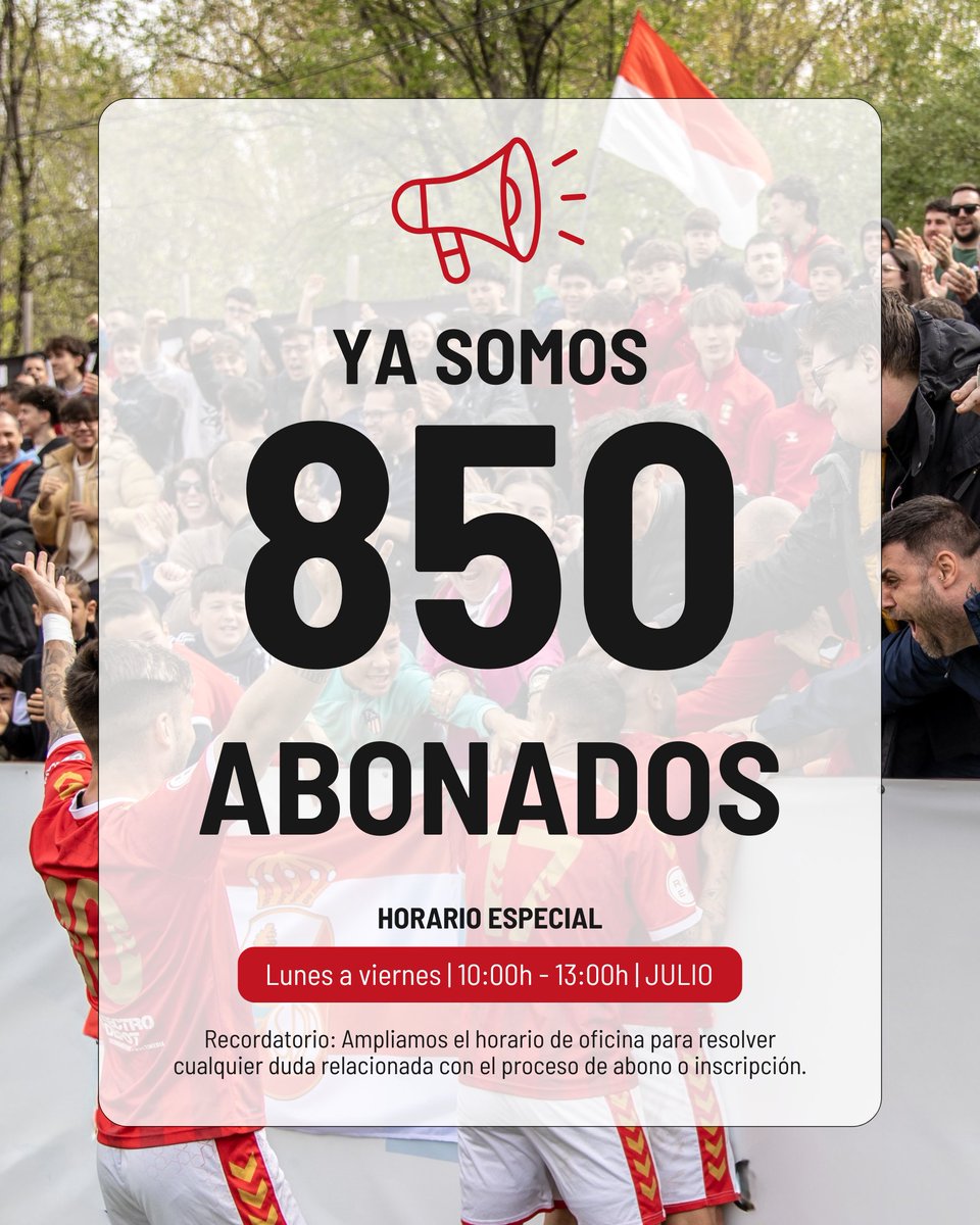 RSD ALCALA SAD (@rsda_oficial) on Twitter photo ¡Cada día somos más!❤️
850 rojillos ya se han abonado para vivir una temporada inolvidable en segunda RFEF.👏
Tú también puedes ser parte de esto, ¿Te vas a quedar fuera?
👉 Entra al enlace y hazte abonado: rsdalcala.com/hazte-socio
¡Te esperamos en El Val! ¡Cada día somos más!❤️
850 rojillos ya se han abonado para vivir una temporada inolvidable en segunda RFEF.👏
Tú también puedes ser parte de esto, ¿Te vas a quedar fuera?
👉 Entra al enlace y hazte abonado: rsdalcala.com/hazte-socio
¡Te esperamos en El Val!