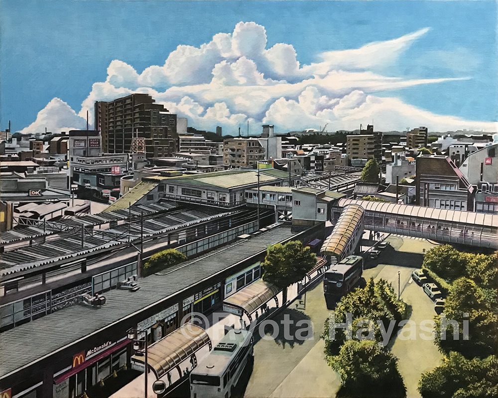 「夏空の風景 第2回 Summertime 清瀬駅/色鉛筆(カリスマカラー)/20」|林 亮太＠2023 5/20〜6/11清瀬市郷土博物館個展のイラスト