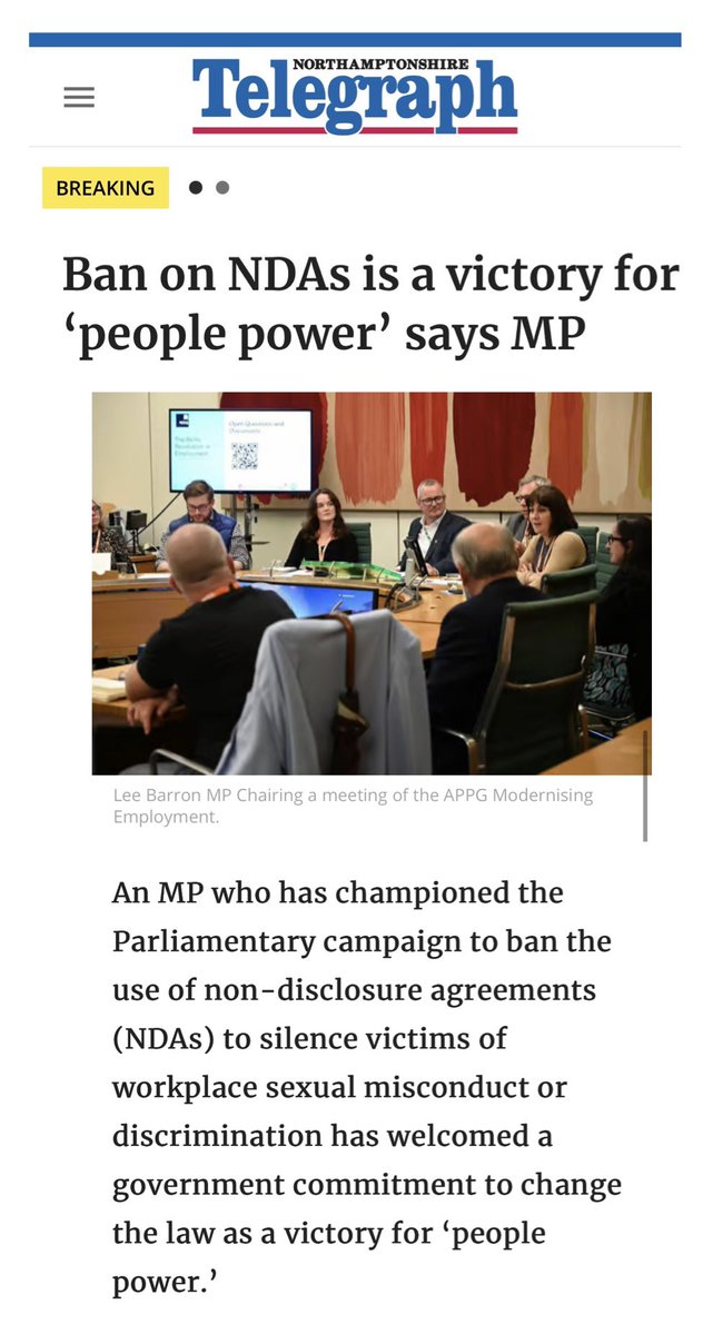 LeeBarronMP's tweet image. Ban on non-disclosure agreements (NDAs) is a victory for ‘people power’ says MP.
northantstelegraph.co.uk/news/politics/…