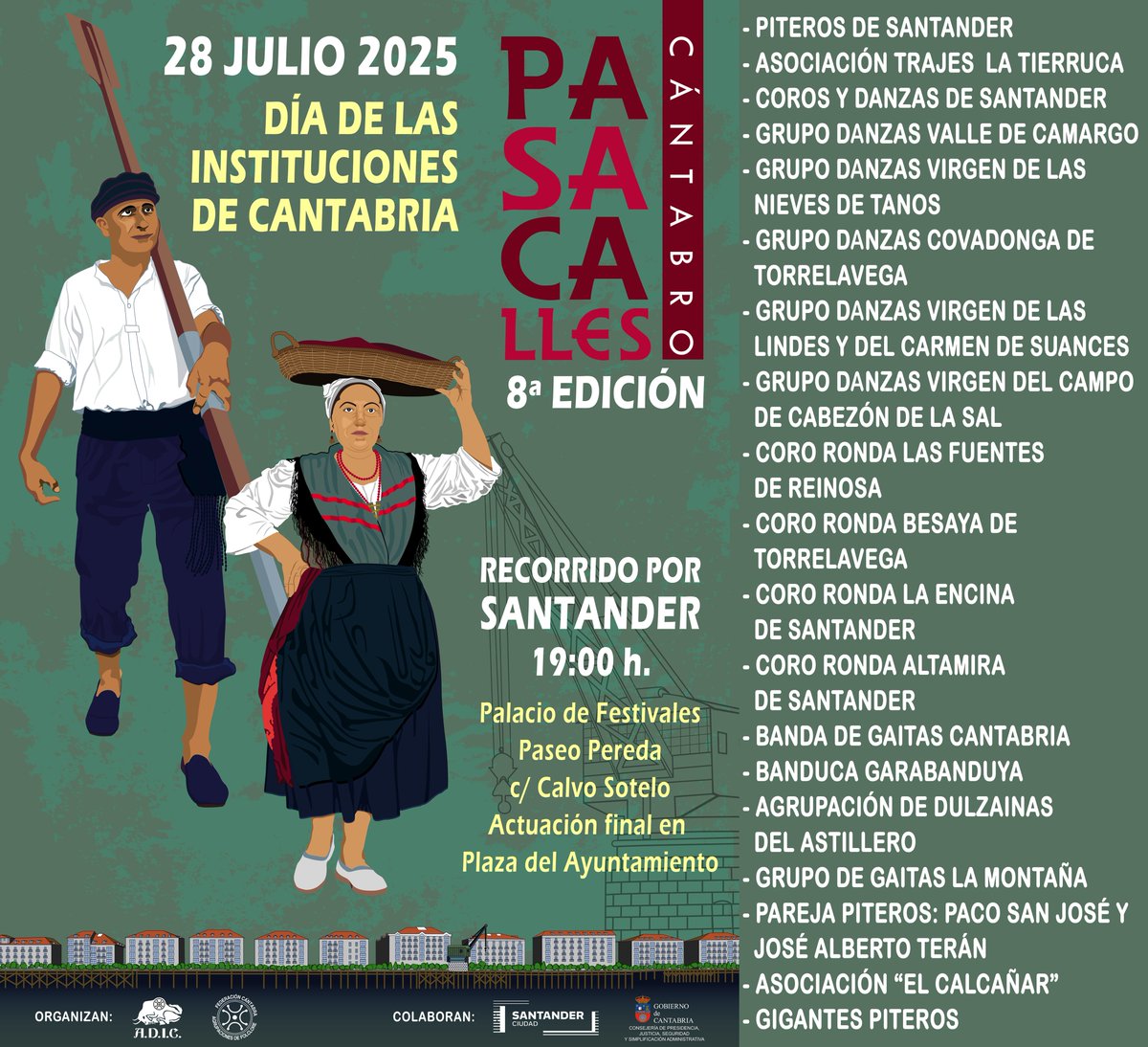 ASOCIACIONADIC's tweet image. Participantes en el 8º Pasacalles Cántabro de Folclore por Santander del 28 de julio, Día de las Instituciones de Cantabria, y que conmemora la efeméride histórica de la aprobación de las Ordenanzas de Cantabria el 28 de Julio de 1778 en Bárcena La Puente, hoy Puente San Miguel.