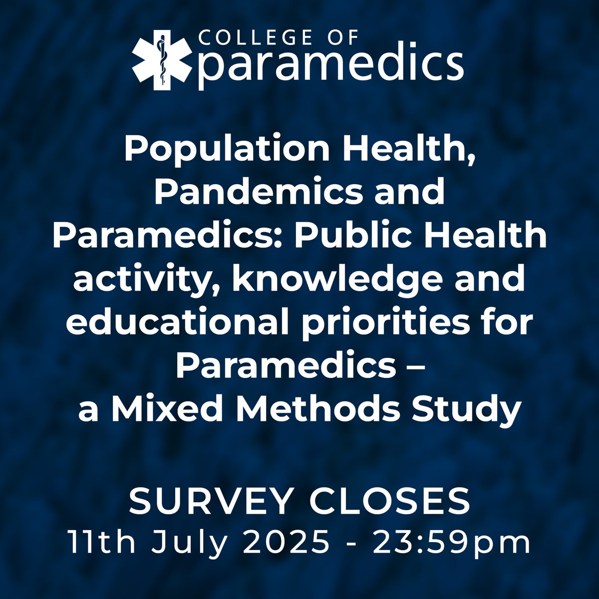 ParamedicsUK's tweet image. ✍️ Public Health activity, knowledge, and educational priorities for Paramedics – a Mixed Methods Study
🕒 Survey closes 11 July 2025 at 23:59
Click here to take part ➡️ app.onlinesurveys.jisc.ac.uk/s/herts/parame…
