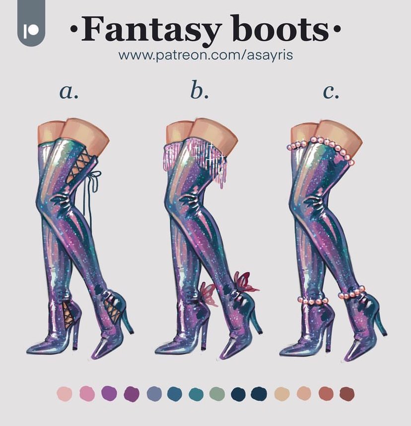 asayris_art's tweet image. Choose your favorite fantasy boot! 💜✨