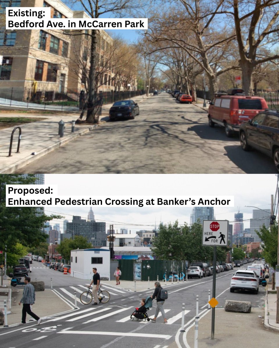 NYC_DOT's tweet image. Starting this month, NYC DOT will implement intersection improvements on Bedford Ave and N 12th St in #Brooklyn. This work will:
🚶♀️Add pedestrian crossings
👨🦯Enhance pedestrian safety
🪑Provide public space amenities
🌳Improve access to parks
