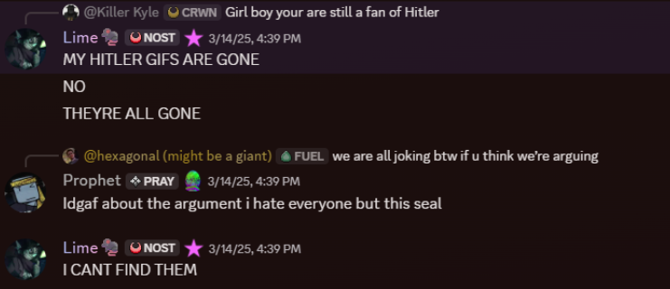 irlkunigami's tweet photo. Making hitler jokes and then thinking its ok is insane man ppl who play ocean terror look at ts the owner and their members do ts like bsfr 💔 https://t.co/oDFYxfDWzD