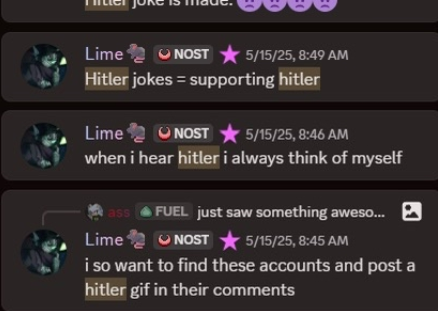 irlkunigami's tweet photo. Making hitler jokes and then thinking its ok is insane man ppl who play ocean terror look at ts the owner and their members do ts like bsfr 💔 https://t.co/oDFYxfDWzD