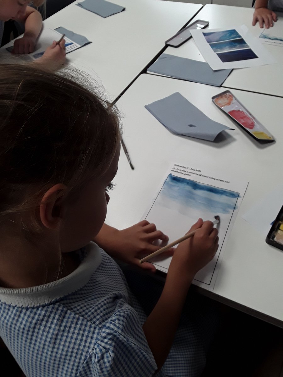 Inspired by their work on David Hockney, Year 3 have been creating paintings of water using acrylic and watercolour paints. #art #Davidhockney