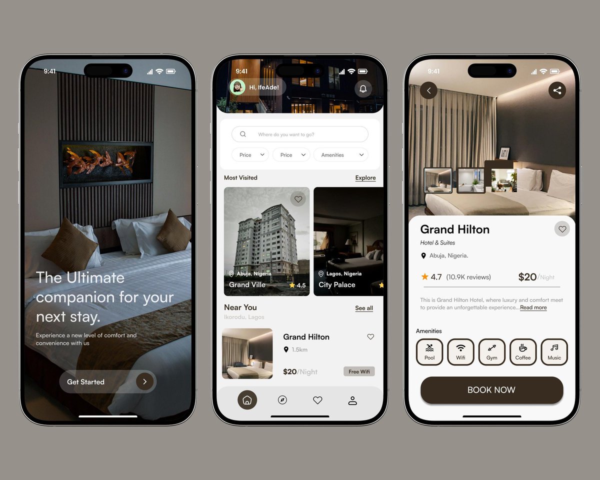 uiuxWITHwest's tweet photo. Day 8 — Mobile UI for Hotel Booking App 🏨📱

Created a clean, easy-to-use mobile UI for booking hotels focus on simplicity and flow.
What do you think of the design?
#UXDesign #UIDesign #Figma #30DayChallenge #DesignInPublic https://t.co/3Cj3Edq1wX