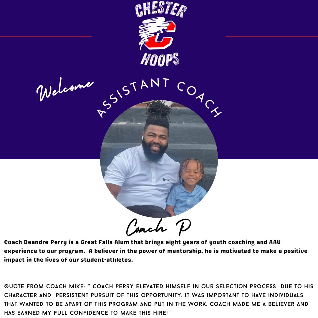 Mike Hedrick (@coachhedrickjr) on Twitter photo Proud to introduce the two newest members of the Chester Men’s Basketball coaching staff.
It was important to not find simply basketball people, but good people, the type of person I would want my kid to play for and be around.
We found that in these two! <a href="/CHSCyclonesAD/">Chester Cyclones Athletic Department</a> Proud to introduce the two newest members of the Chester Men’s Basketball coaching staff.
It was important to not find simply basketball people, but good people, the type of person I would want my kid to play for and be around.
We found that in these two! <a href="/CHSCyclonesAD/">Chester Cyclones Athletic Department</a>