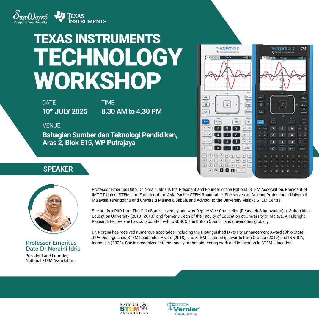 Empowering Future Innovators through STEM &amp; AI!
Statworks, in collaboration with Texas Instruments Education Technology, is proud to host a 1-Day STEM AI Workshop for officers from the Ministry of Education Malaysia (MOE).