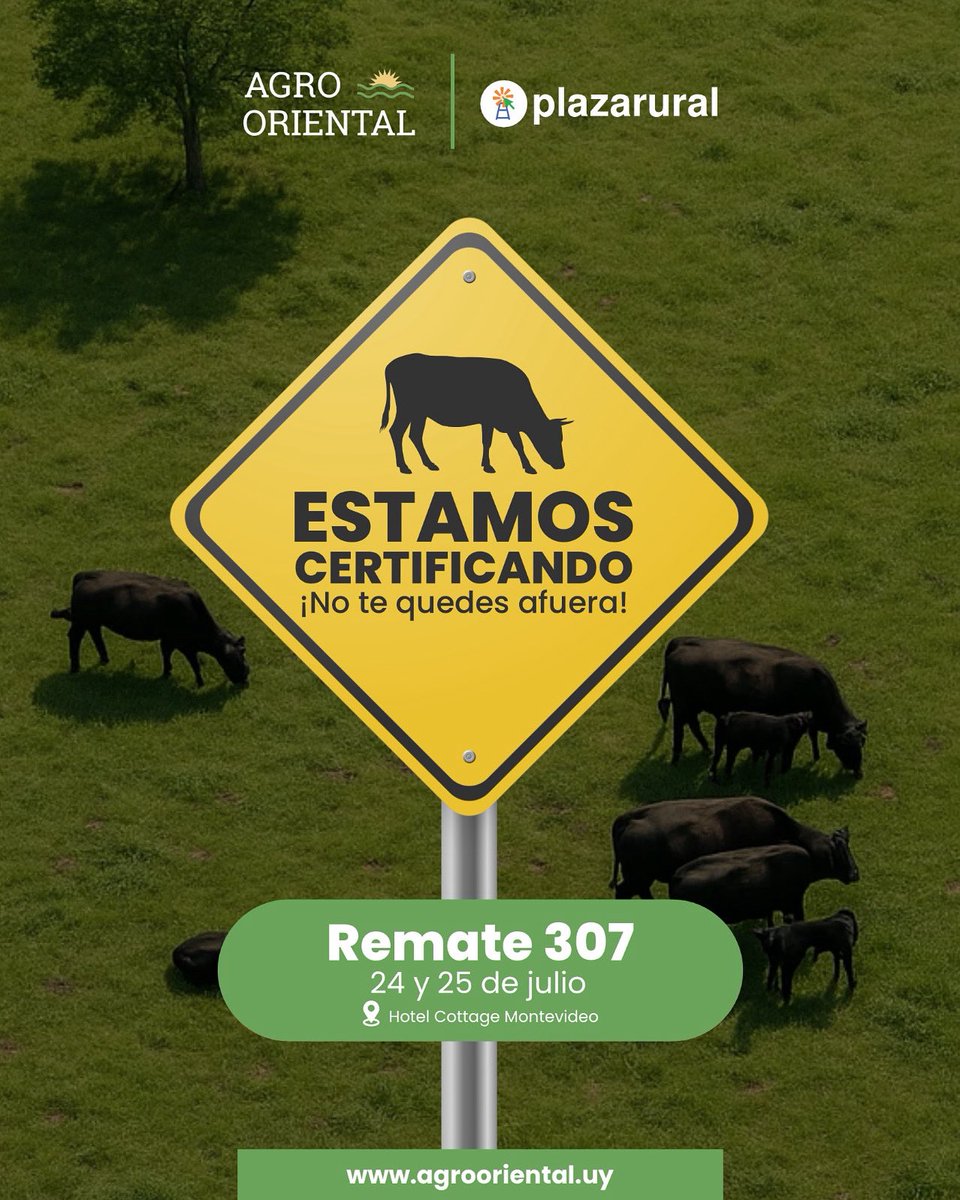 🚦𝗬𝗔 𝗘𝗦𝗧𝗔𝗠𝗢𝗦 𝗖𝗘𝗥𝗧𝗜𝗙𝗜𝗖𝗔𝗡𝗗𝗢

AgroOriental, una nueva forma de ver el campo.
📲 Por más info: agrooriental.uy